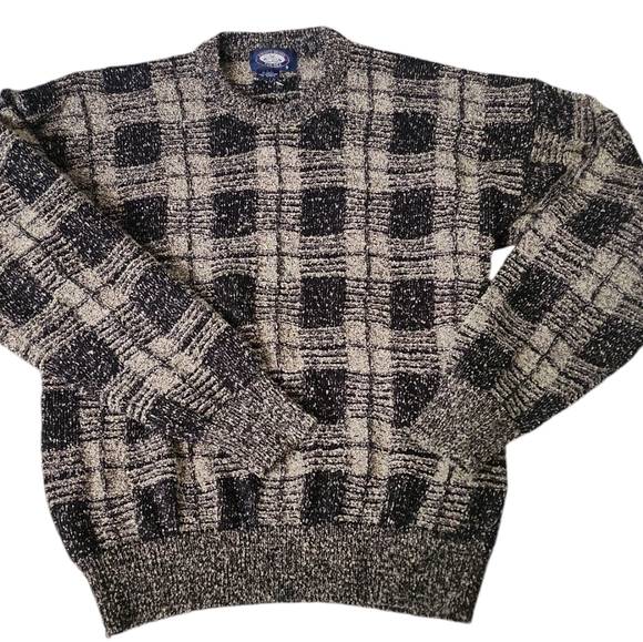Vintage men's textured checkered pullover sweater - Picture 3 of 7